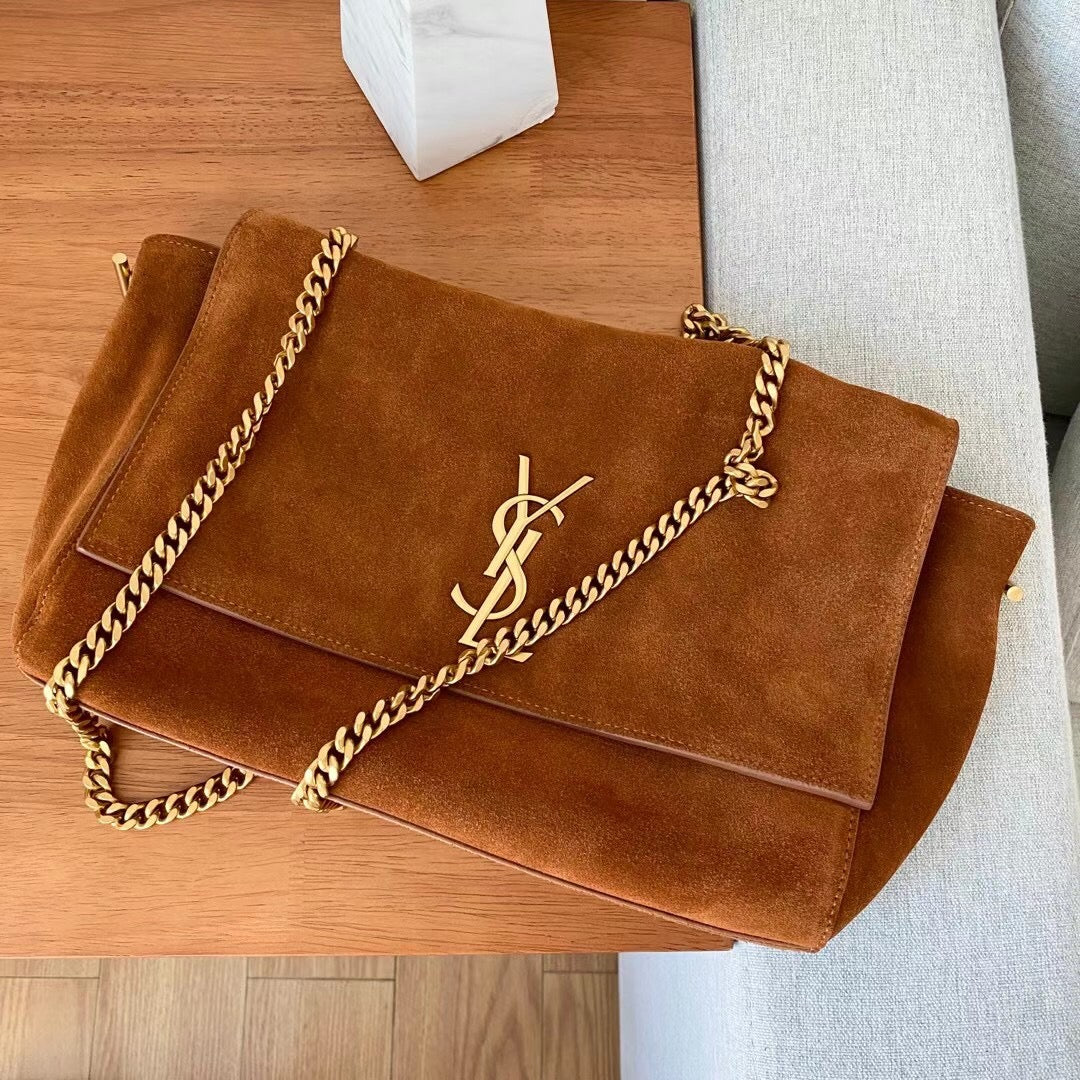 Saint Laurent YSL Tan Leather Shoulder Bag with Gold Chain Strap