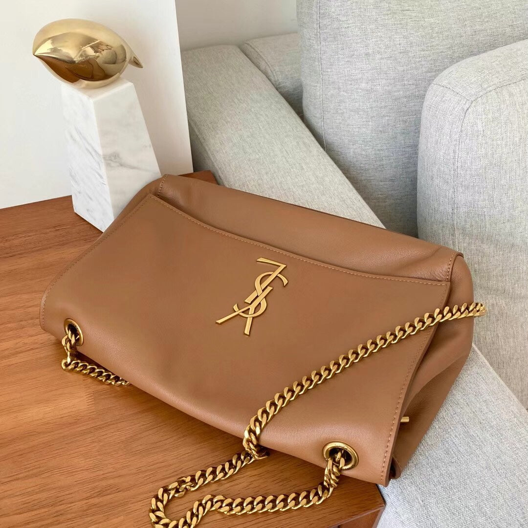 Saint Laurent YSL Tan Leather Shoulder Bag with Gold Chain Strap