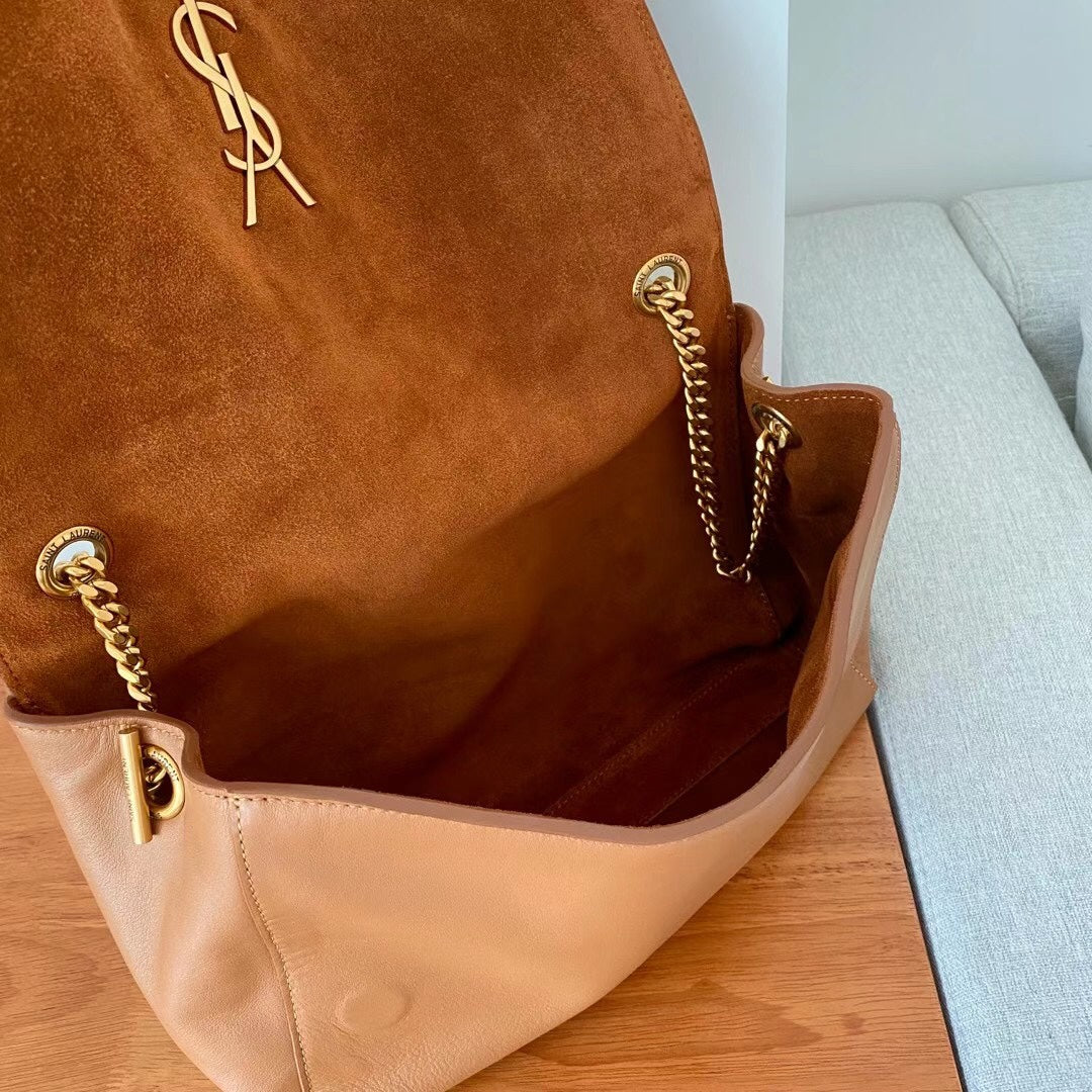 Saint Laurent YSL Tan Leather Shoulder Bag with Gold Chain Strap