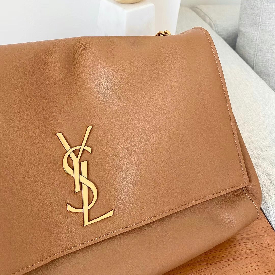 Saint Laurent YSL Tan Leather Shoulder Bag with Gold Chain Strap