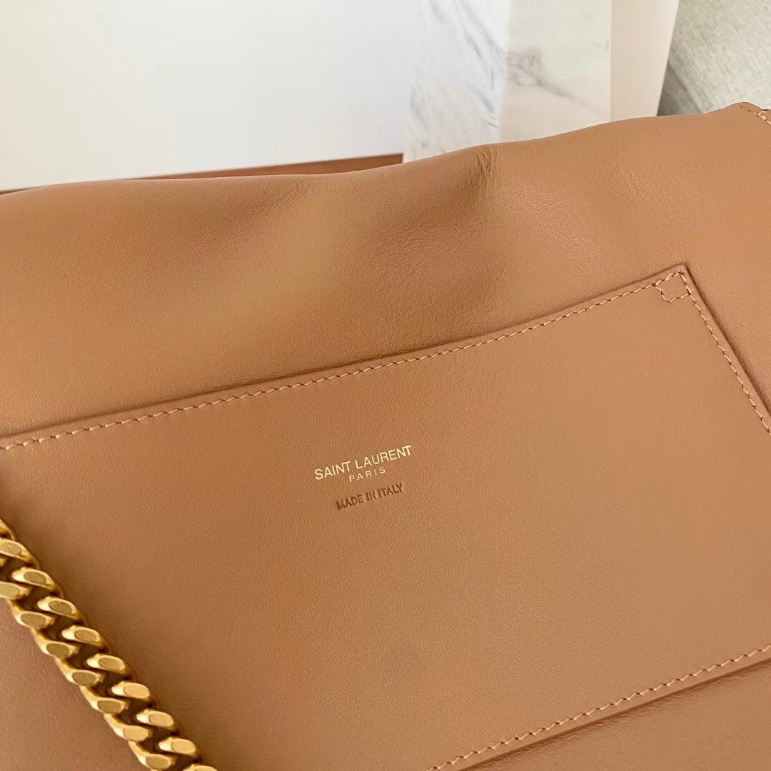 Saint Laurent YSL Tan Leather Shoulder Bag with Gold Chain Strap