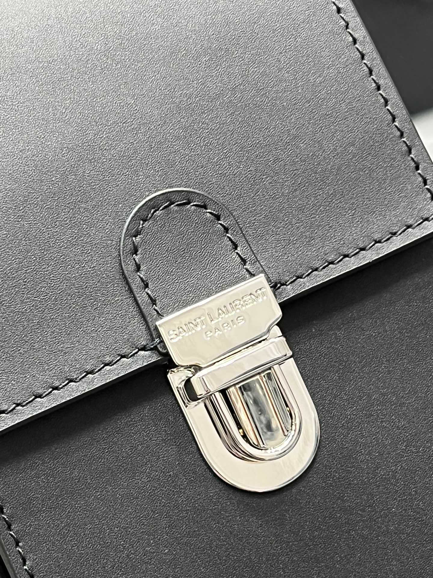 Saint Laurent Black Leather Phone Pouch Crossbody Bag with Silver Clasp