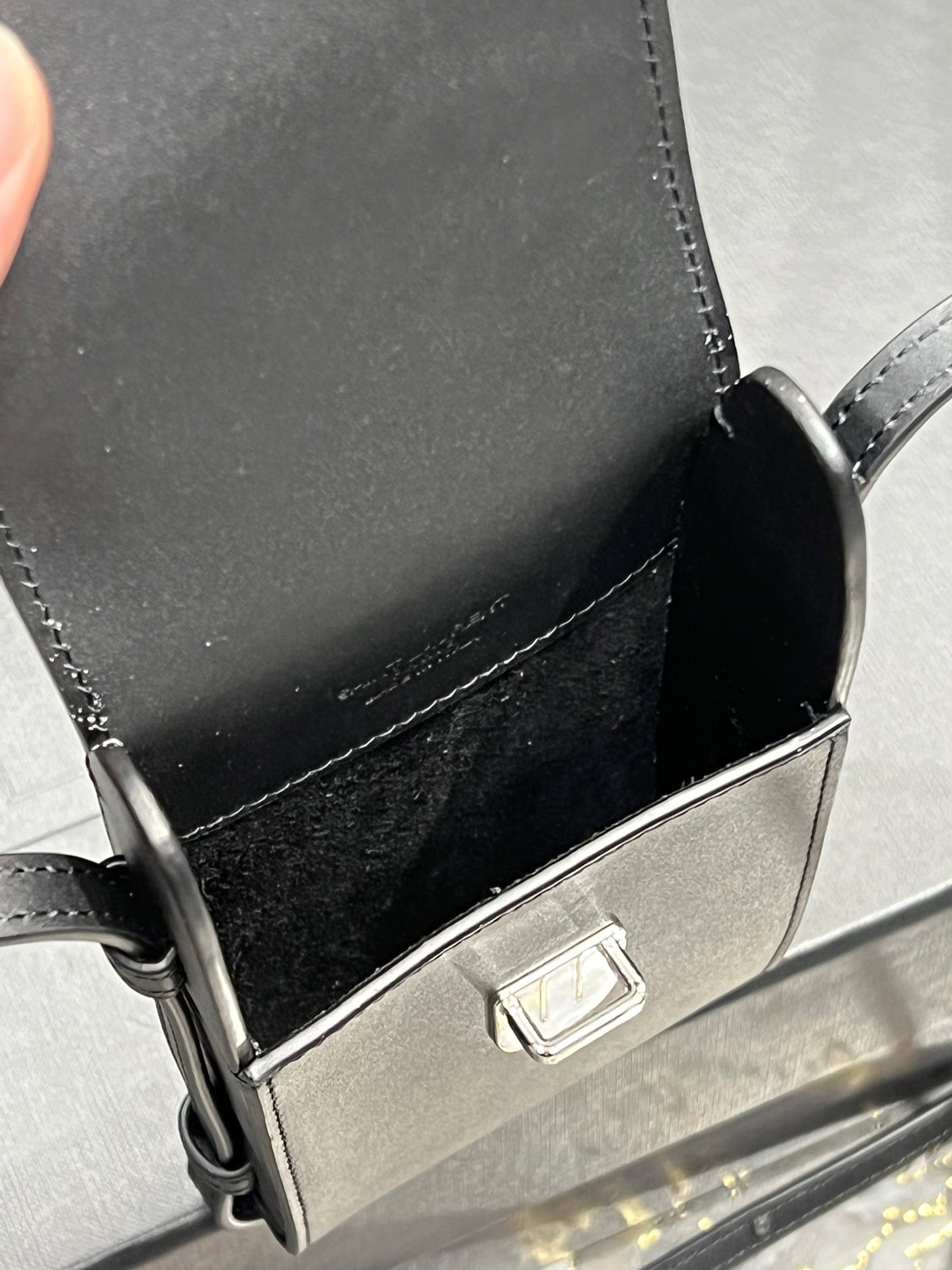 Saint Laurent Black Leather Phone Pouch Crossbody Bag with Silver Clasp
