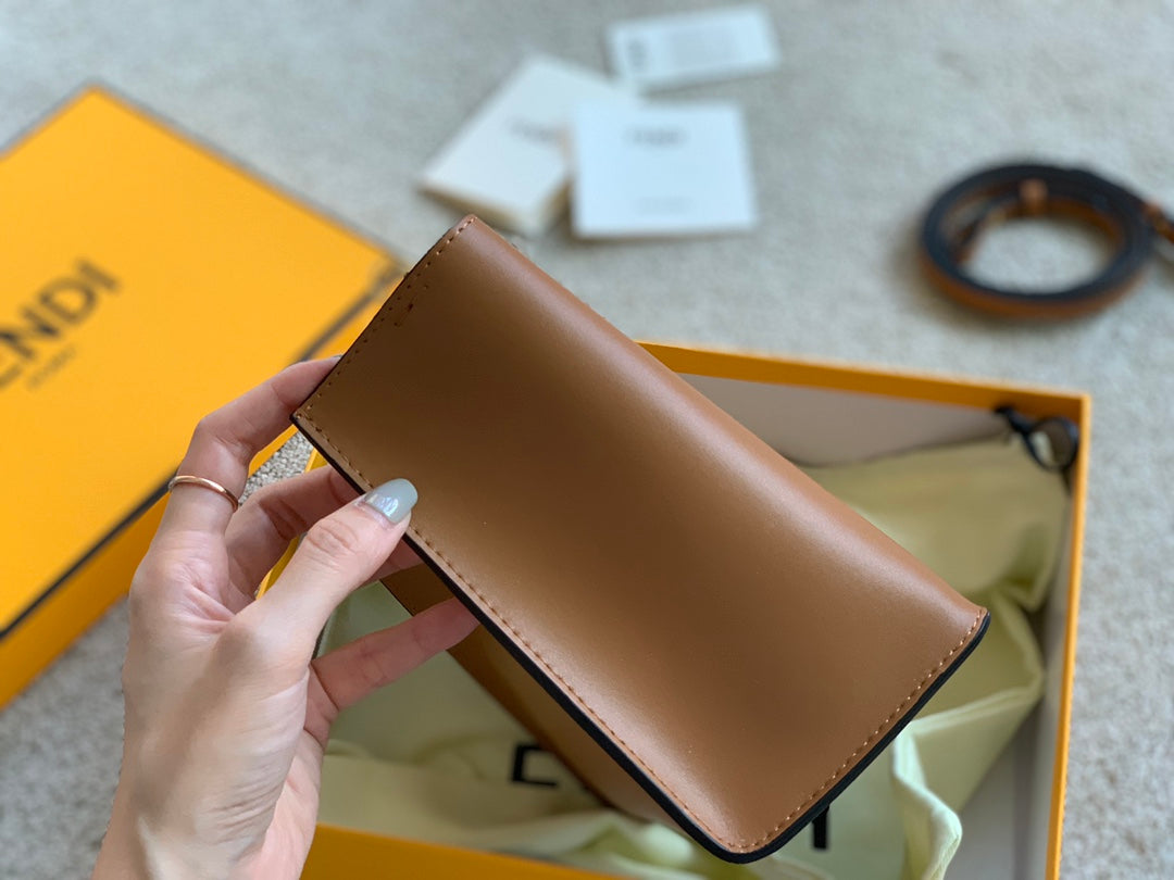 Fendi Way Small Tan Leather Handbag with Gold-Tone FF Logo