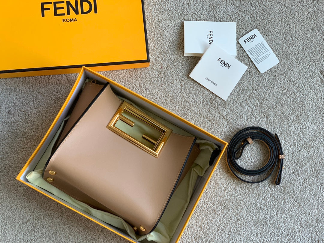 Fendi Way Small Leather Handbag - Beige with Gold-Tone Hardware