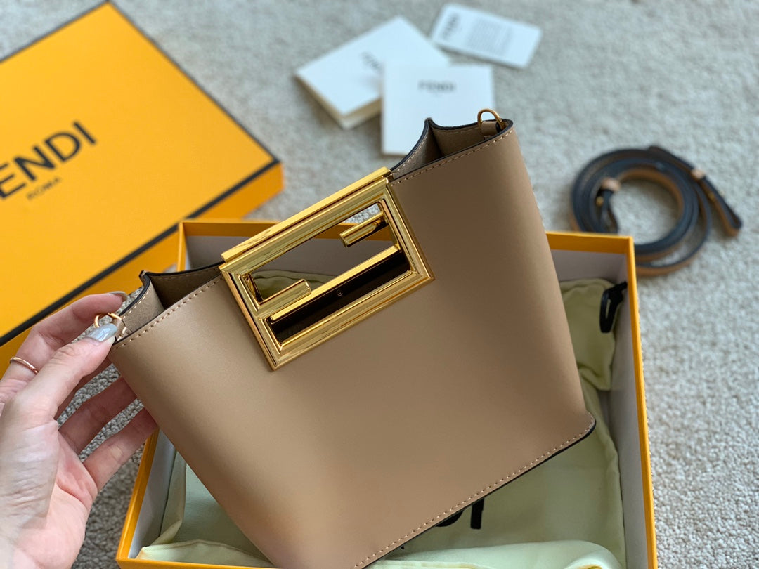 Fendi Way Small Leather Handbag - Beige with Gold-Tone Hardware