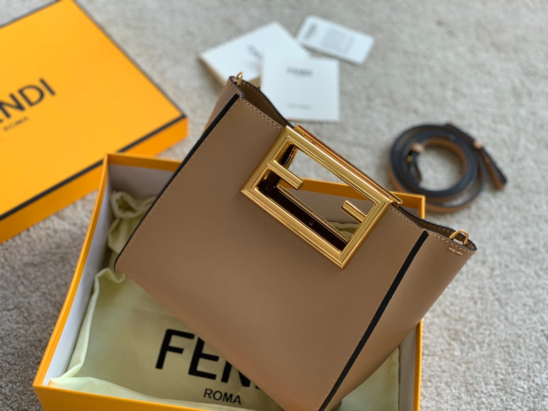 Fendi Way Small Leather Handbag - Beige with Gold-Tone Hardware