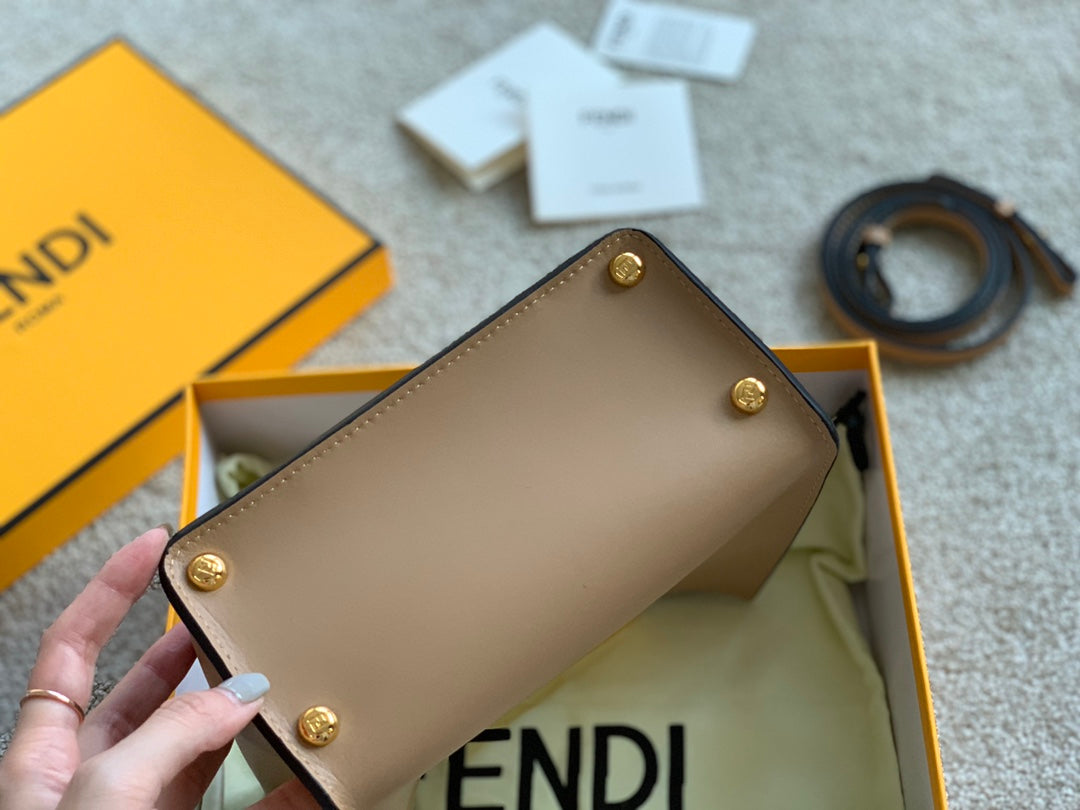 Fendi Way Small Leather Handbag - Beige with Gold-Tone Hardware