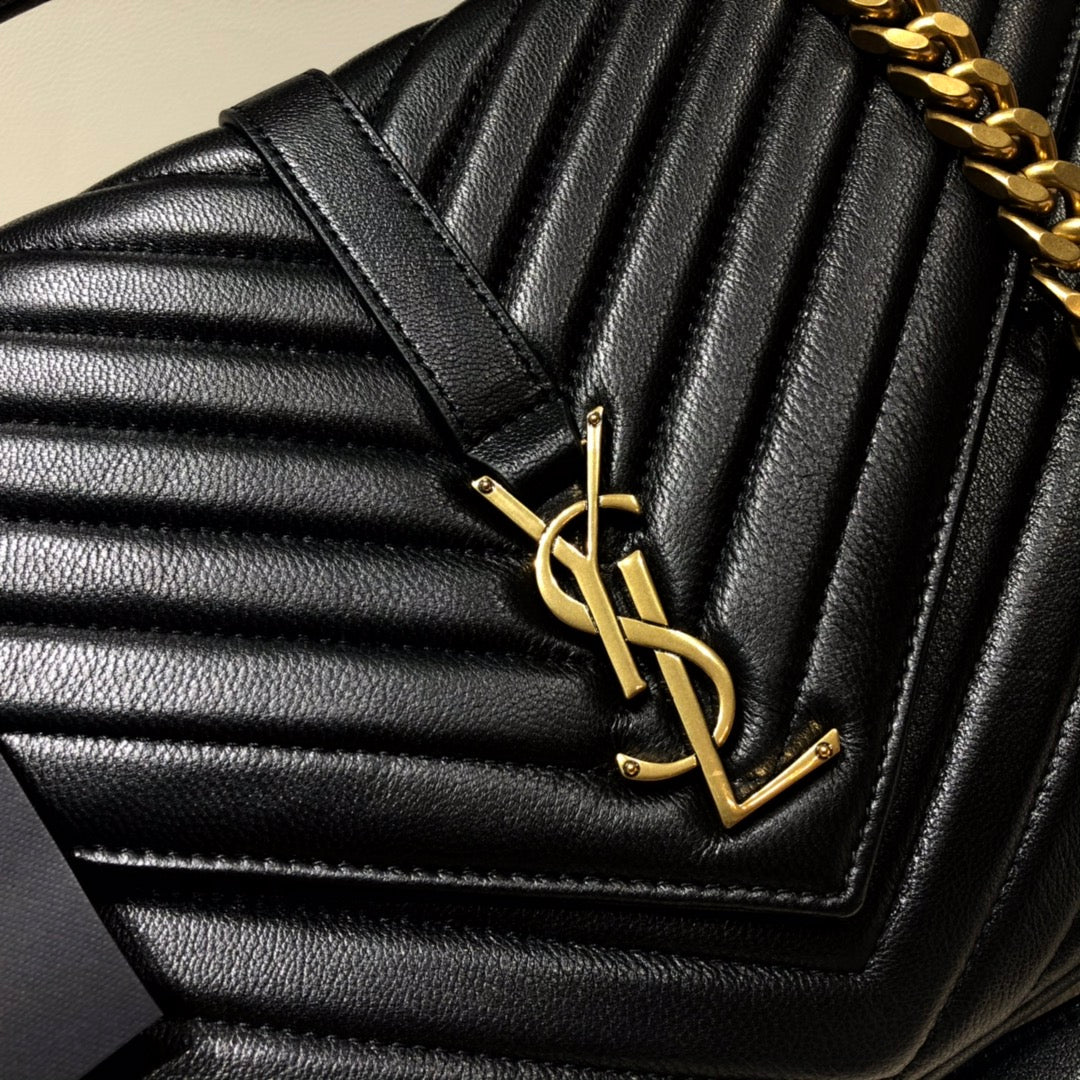 Saint Laurent Monogram College Large Shoulder Bag in Quilted Leather - Black/Gold 31cm