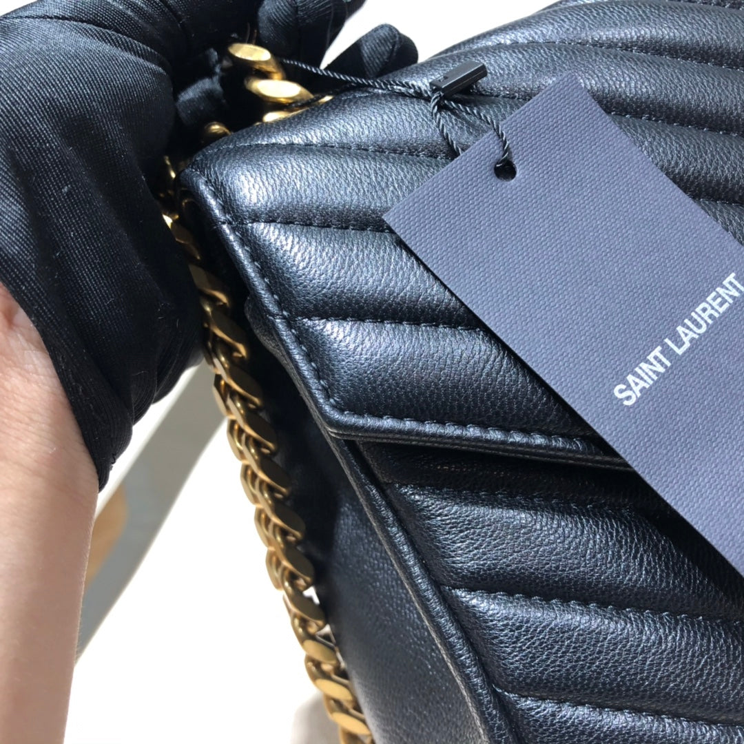 Saint Laurent Monogram College Large Shoulder Bag in Quilted Leather - Black/Gold 31cm