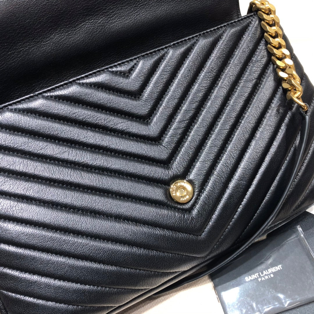 Saint Laurent Monogram College Large Shoulder Bag in Quilted Leather - Black/Gold 31cm