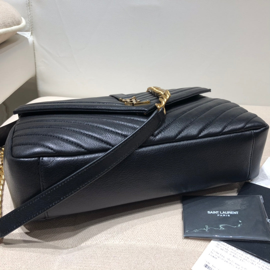 Saint Laurent Monogram College Large Shoulder Bag in Quilted Leather - Black/Gold 31cm