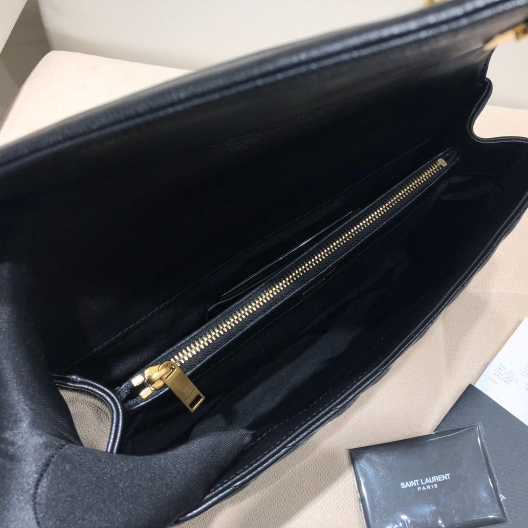 Saint Laurent Monogram College Large Shoulder Bag in Quilted Leather - Black/Gold 31cm