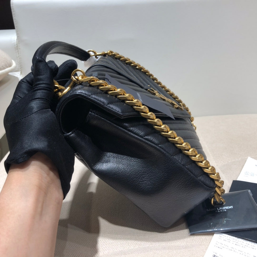 Saint Laurent Monogram College Large Shoulder Bag in Quilted Leather - Black/Gold 31cm