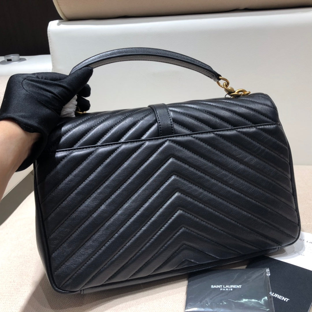 Saint Laurent Monogram College Large Shoulder Bag in Quilted Leather - Black/Gold 31cm