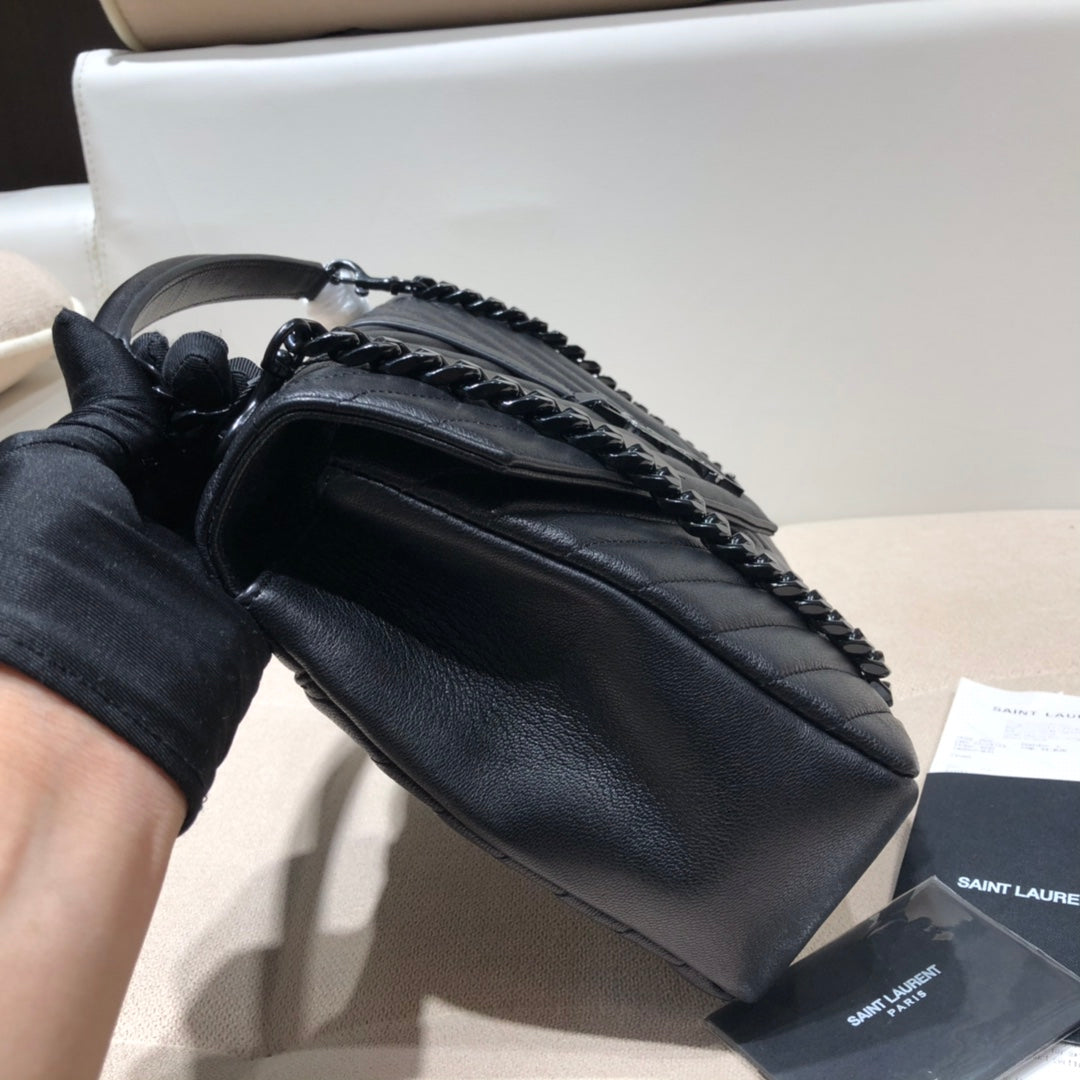 Saint Laurent Monogram College Large Shoulder Bag in Quilted Leather - Black on Black