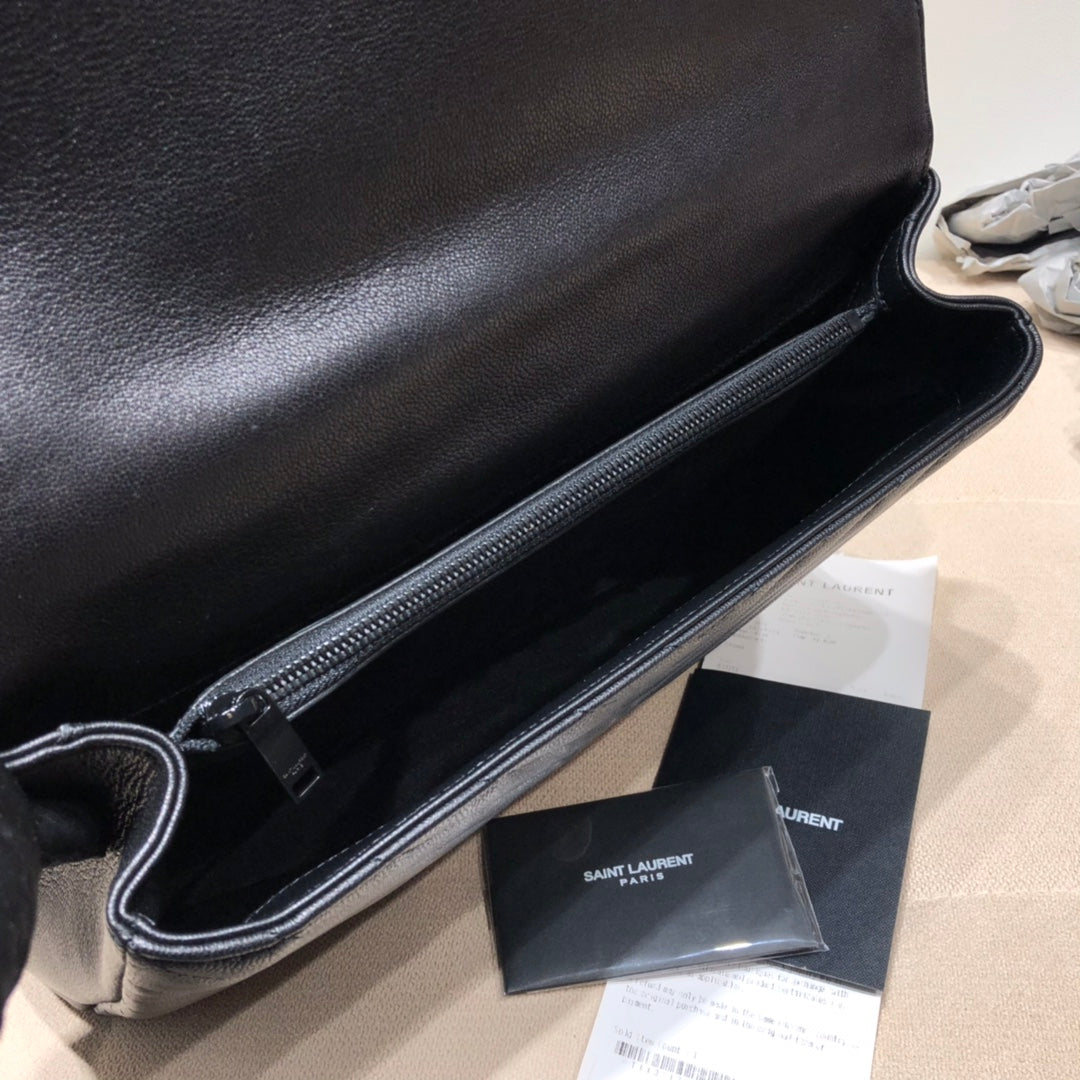 Saint Laurent Monogram College Large Shoulder Bag in Quilted Leather - Black on Black
