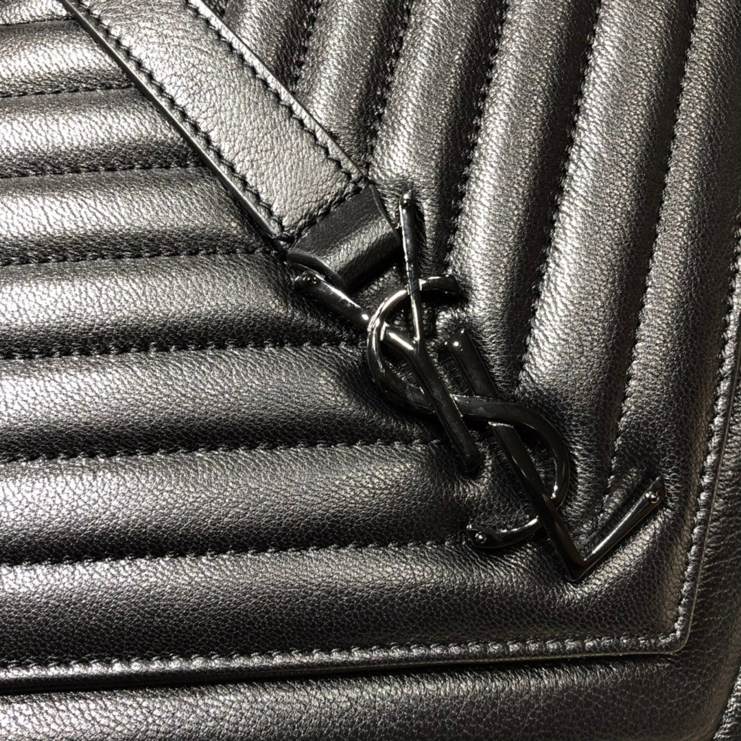 Saint Laurent Monogram College Large Shoulder Bag in Quilted Leather - Black on Black