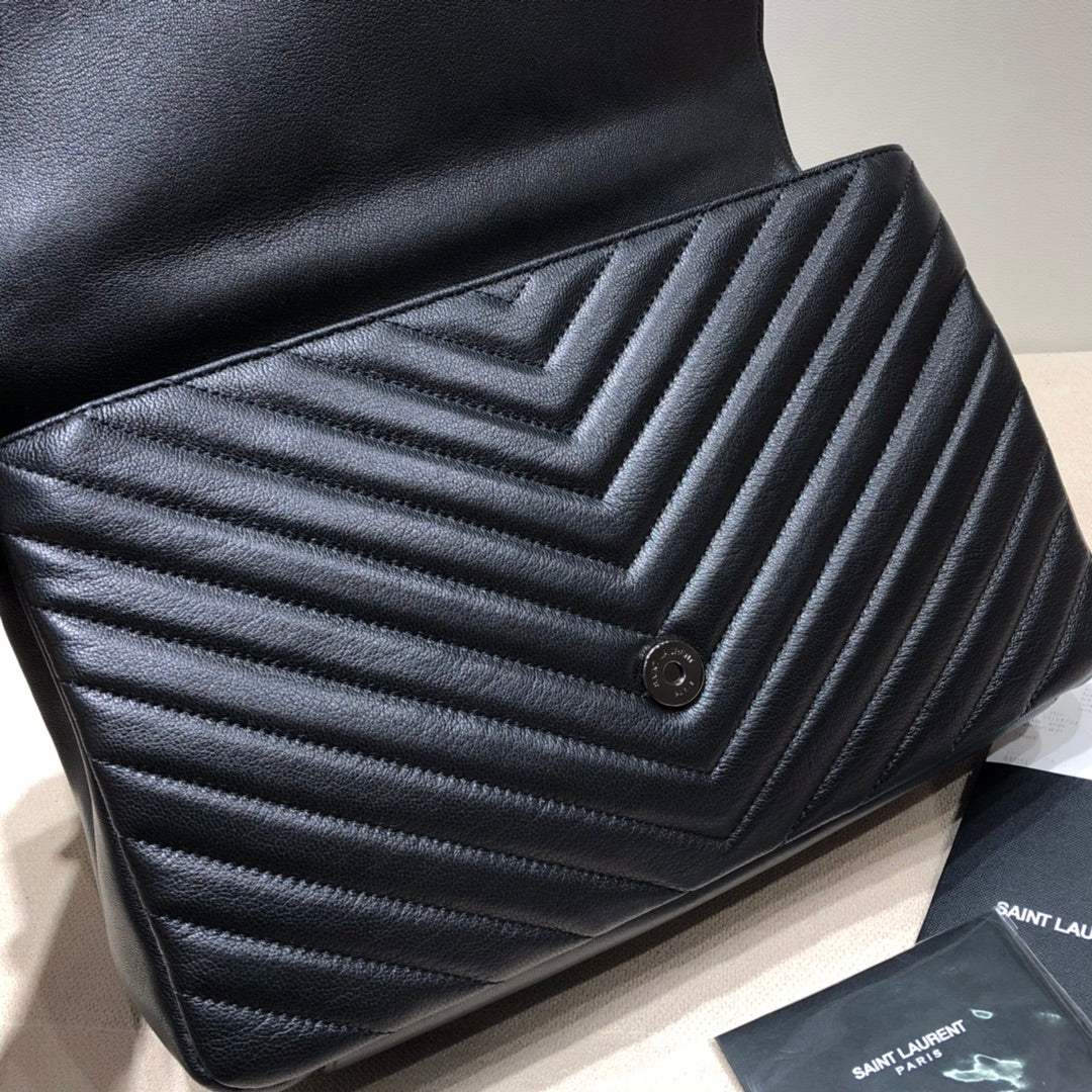 Saint Laurent Monogram College Large Shoulder Bag in Quilted Leather - Black on Black