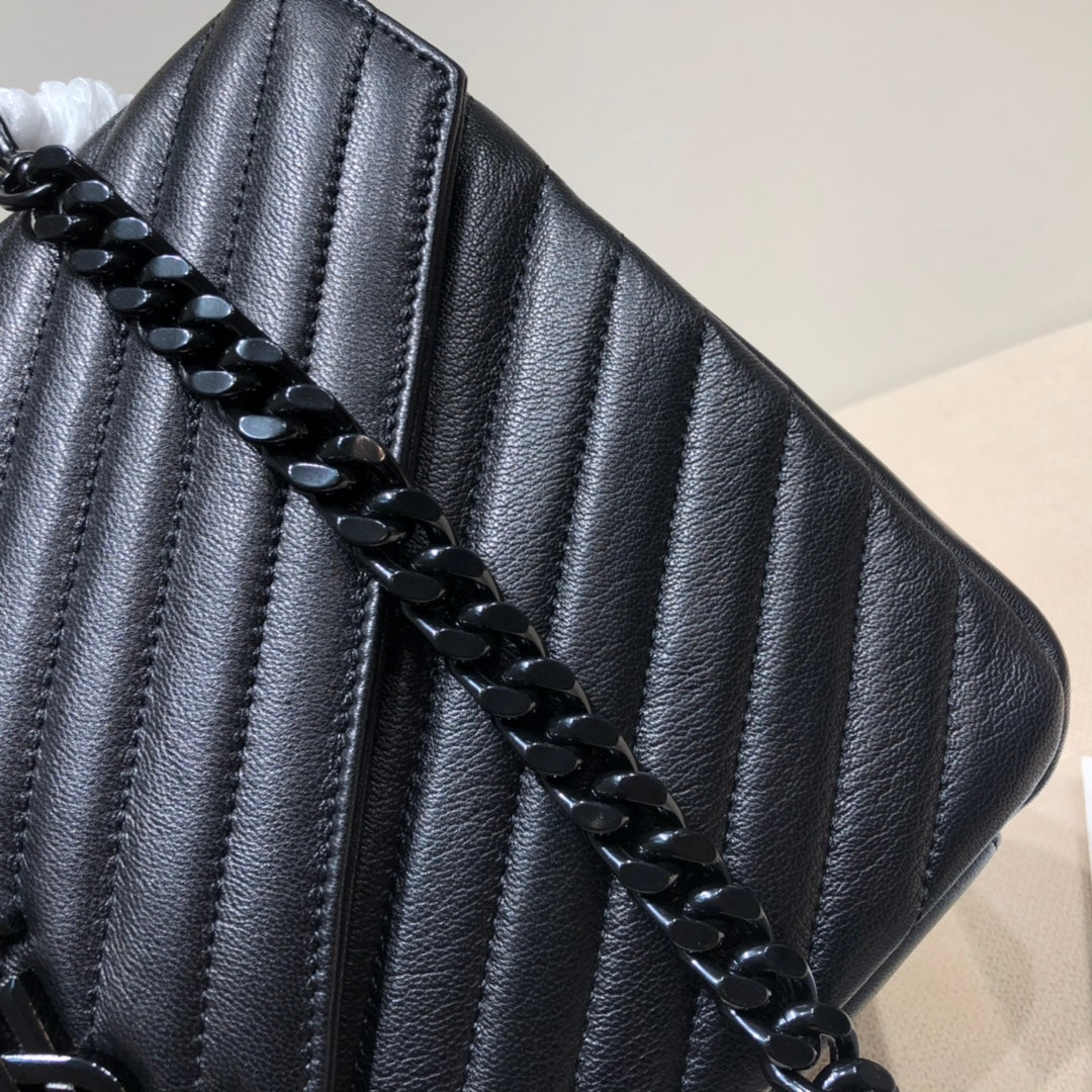 Saint Laurent Monogram College Large Shoulder Bag in Quilted Leather - Black on Black