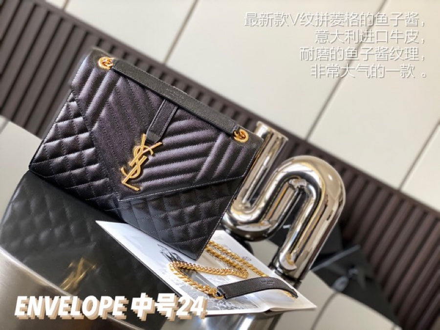 Saint Laurent Medium Envelope Bag in Mix Matelassé Quilted Black Leather