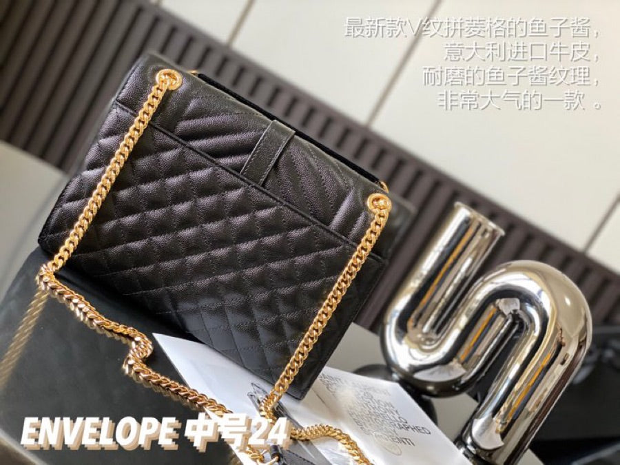Saint Laurent Medium Envelope Bag in Mix Matelassé Quilted Black Leather