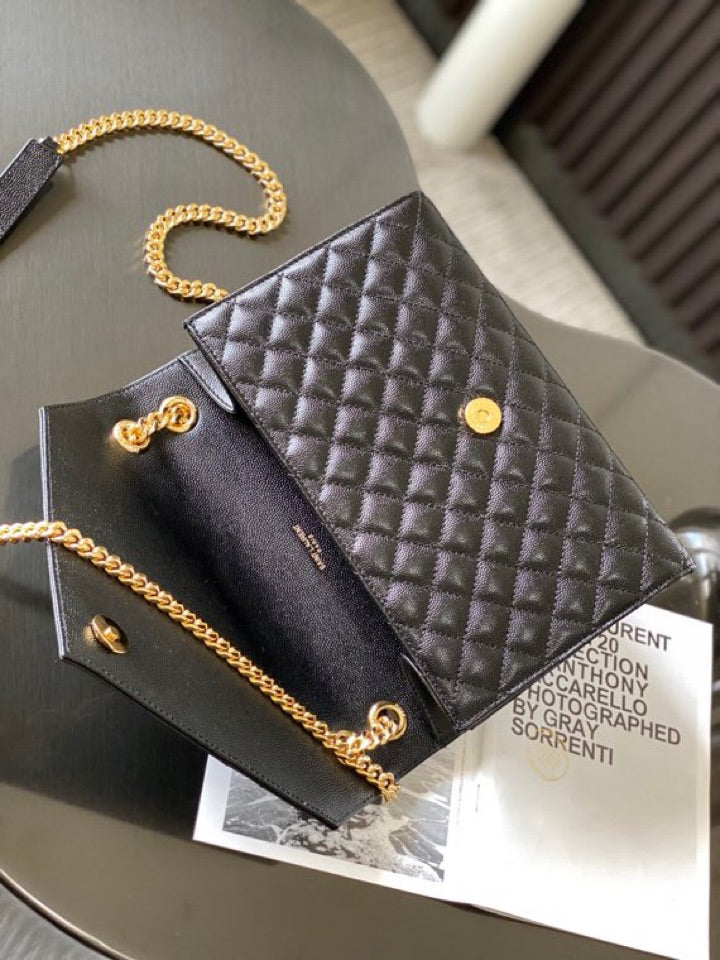 Saint Laurent Medium Envelope Bag in Mix Matelassé Quilted Black Leather