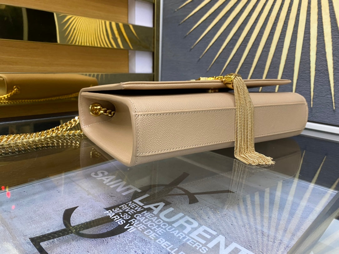 Saint Laurent Kate Small Tassel Shoulder Bag - Beige Leather with Gold-Tone Hardware