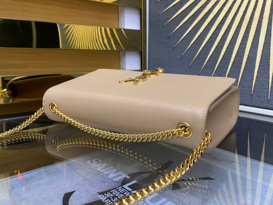 Saint Laurent Kate Small Tassel Shoulder Bag - Beige Leather with Gold-Tone Hardware
