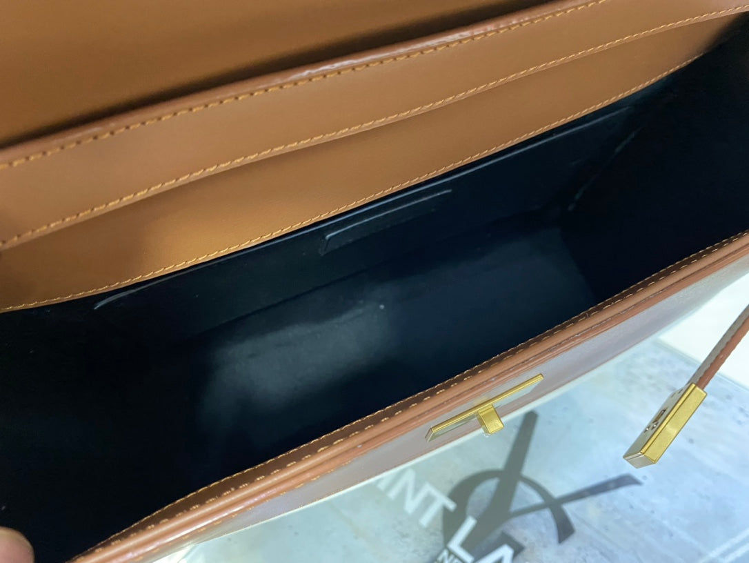 Saint Laurent Manhattan Small Shoulder Bag in Leather and Canvas - Tan/Cream