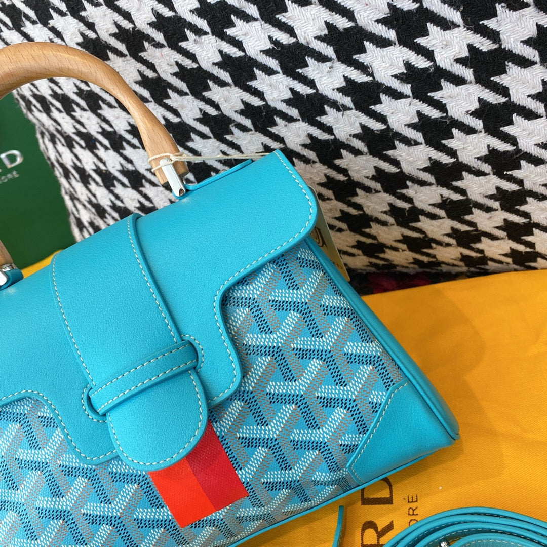 Gogy Turquoise Geometric Print Top Handle Handbag with Shoulder Strap