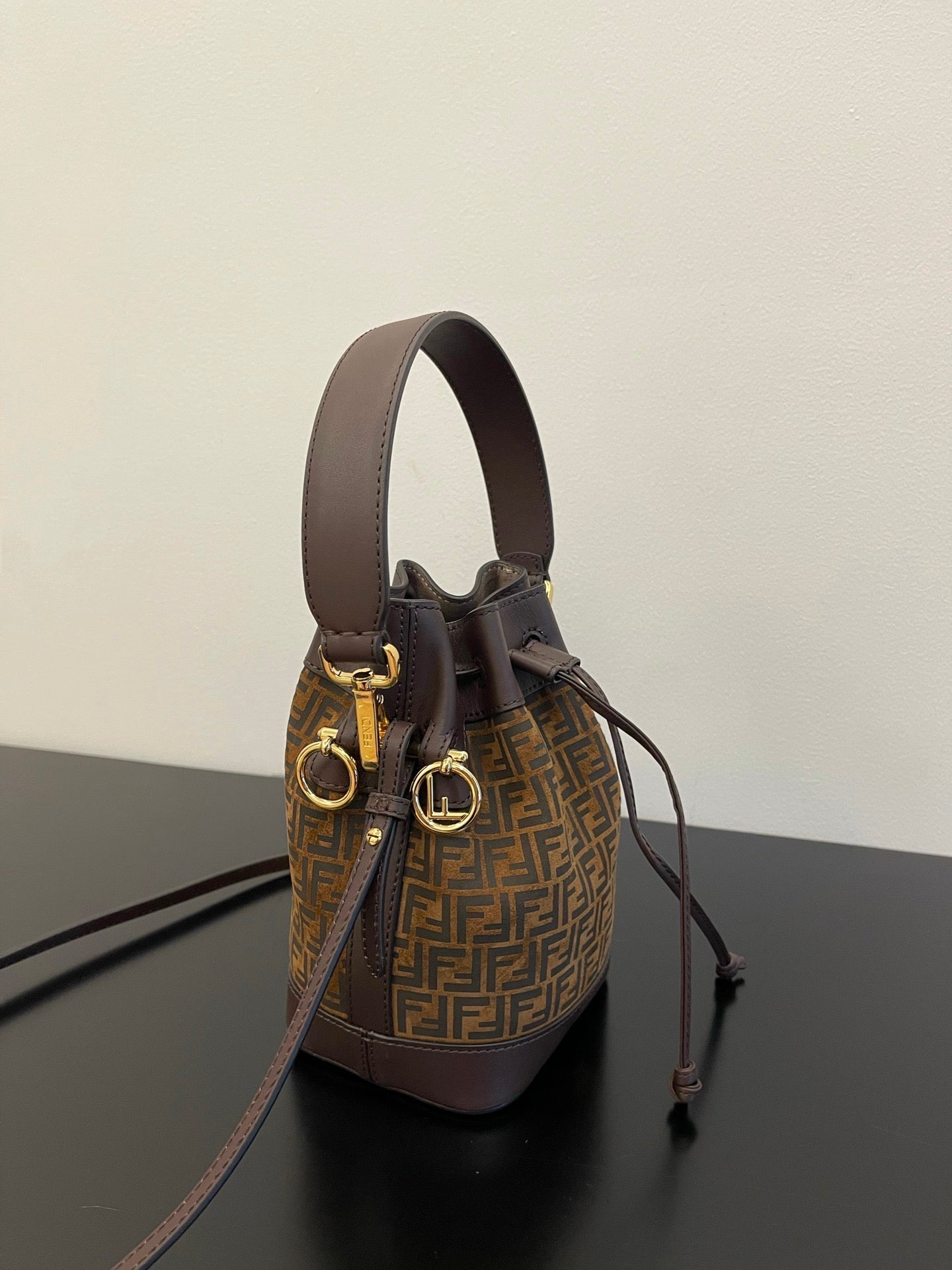 Fendi Mon Tresor Mini FF Motif Canvas Bucket Bag - Brown