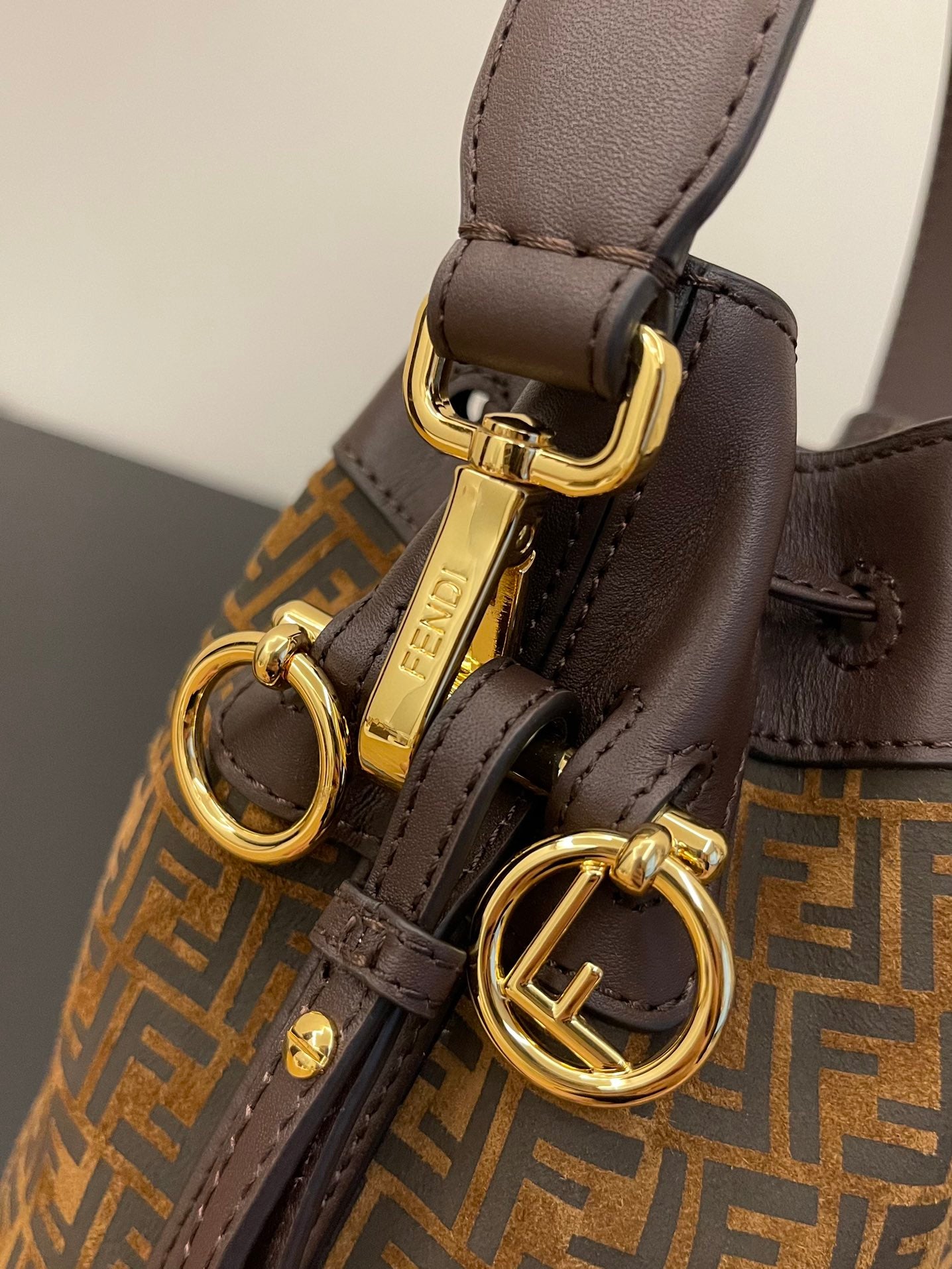 Fendi Mon Tresor Mini FF Motif Canvas Bucket Bag - Brown