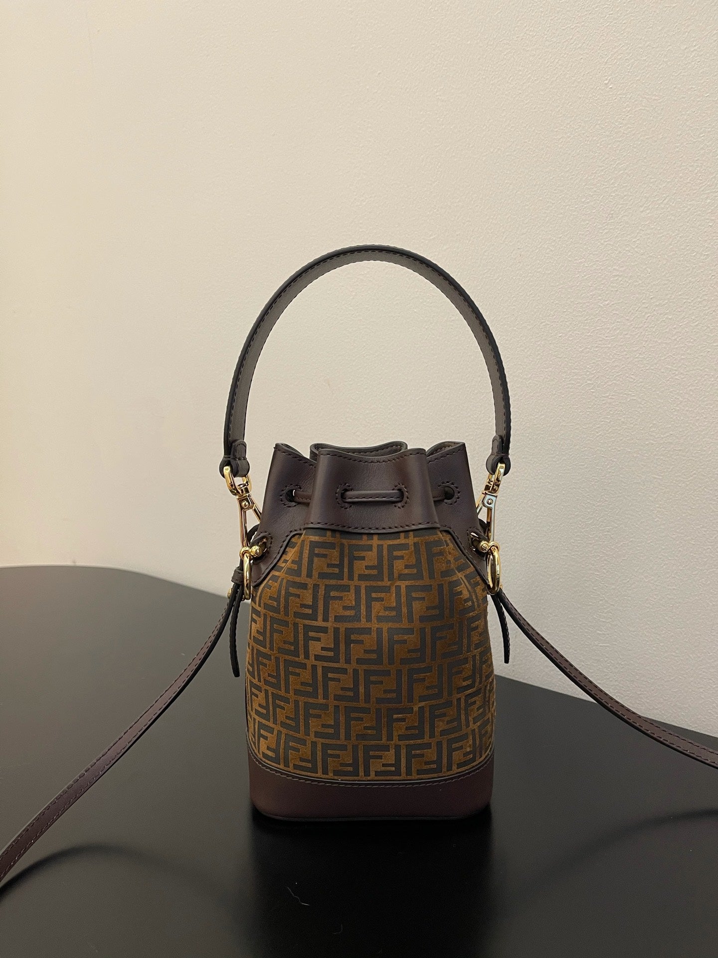 Fendi Mon Tresor Mini FF Motif Canvas Bucket Bag - Brown