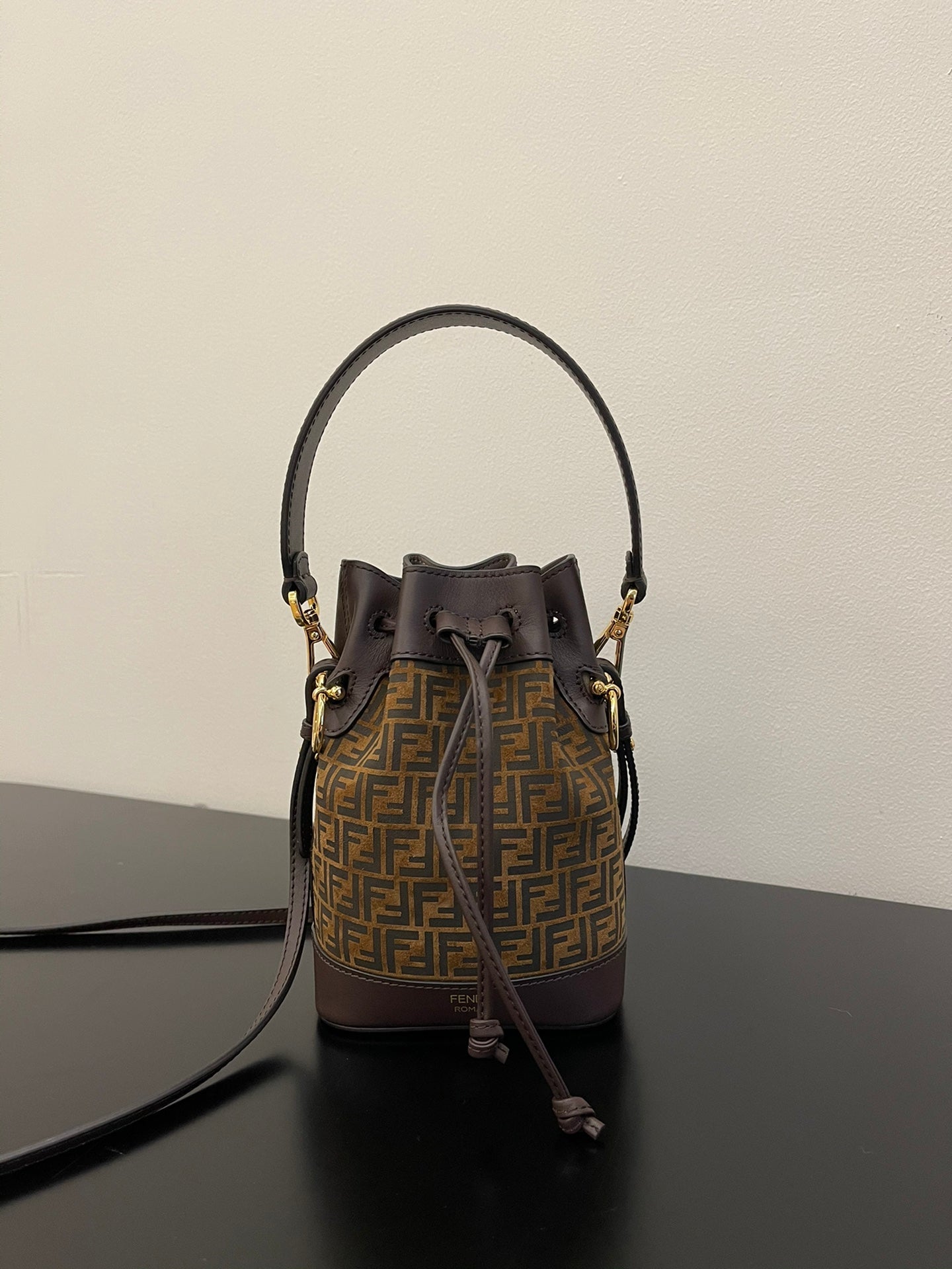 Fendi Mon Tresor Mini FF Motif Canvas Bucket Bag - Brown