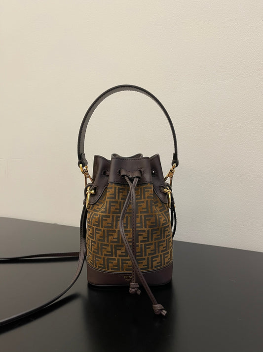Fendi Mon Tresor Mini FF Motif Canvas Bucket Bag - Brown