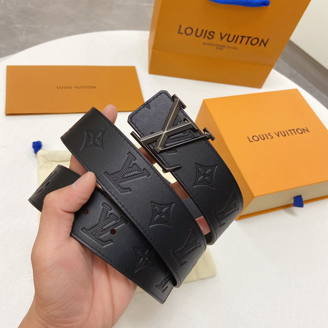 Louis Vuitton Men's Monogram Shadow Leather Belt with Matte Black LV Initiales Buckle - Black