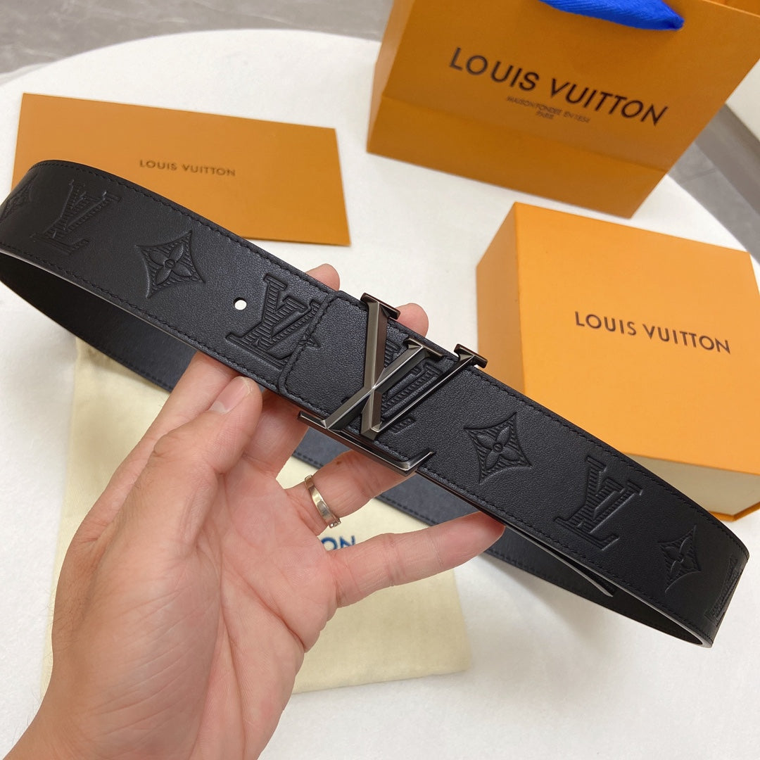 Louis Vuitton Men's Monogram Shadow Leather Belt with Matte Black LV Initiales Buckle - Black
