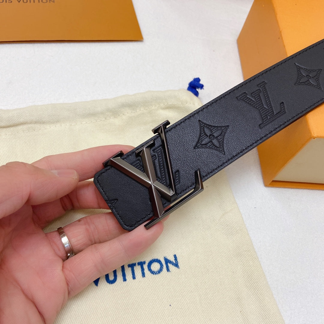 Louis Vuitton Men's Monogram Shadow Leather Belt with Matte Black LV Initiales Buckle - Black