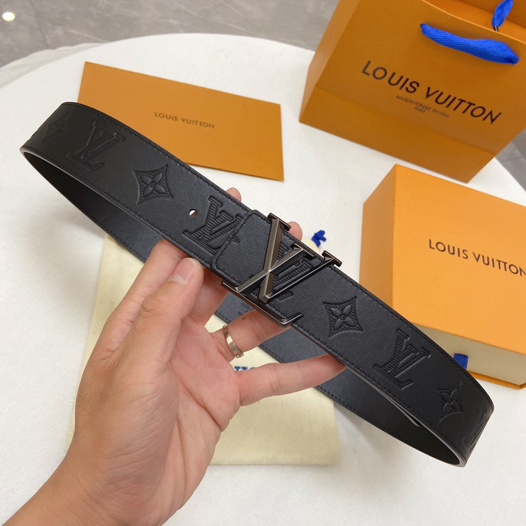 Louis Vuitton Men's Monogram Shadow Leather Belt with Matte Black LV Initiales Buckle - Black