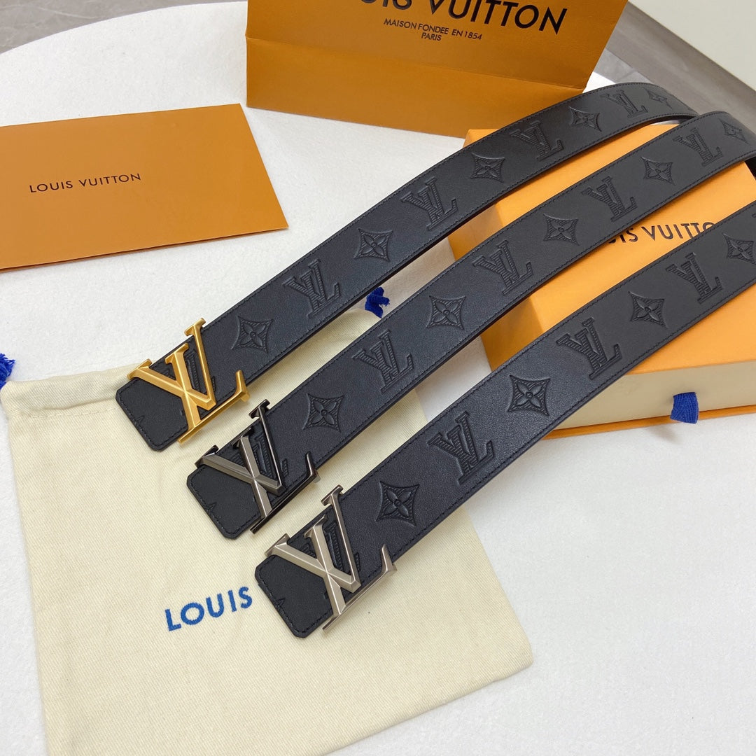 Louis Vuitton Men's Monogram Shadow Leather Belt with Matte Black LV Initiales Buckle - Black