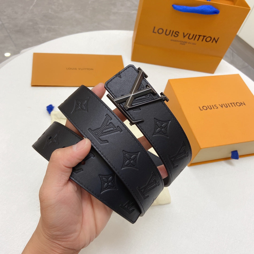 Louis Vuitton Men's Monogram Shadow Leather Belt with Matte Black LV Initiales Buckle - Black