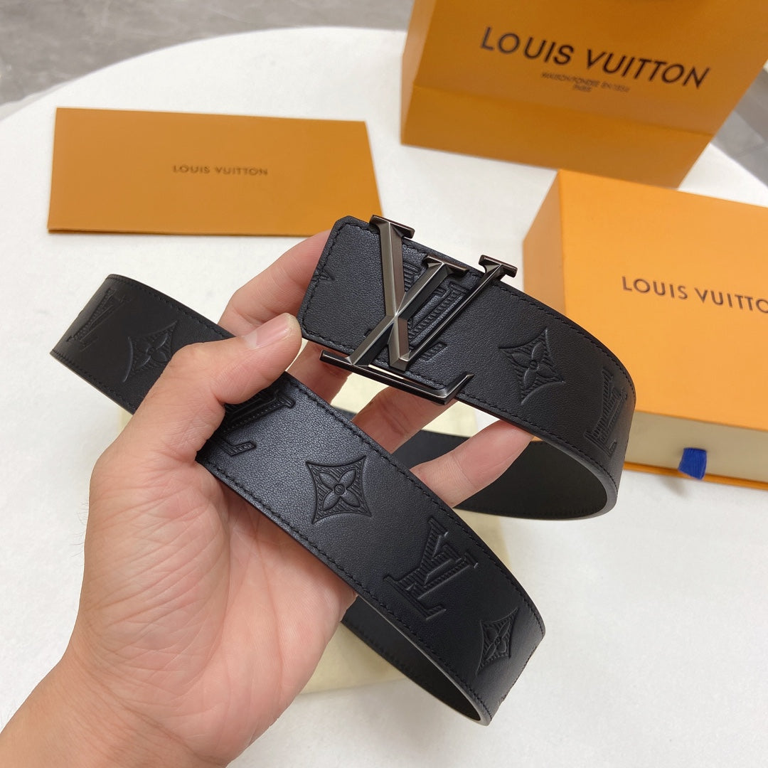 Louis Vuitton Men's Monogram Shadow Leather Belt with Matte Black LV Initiales Buckle - Black