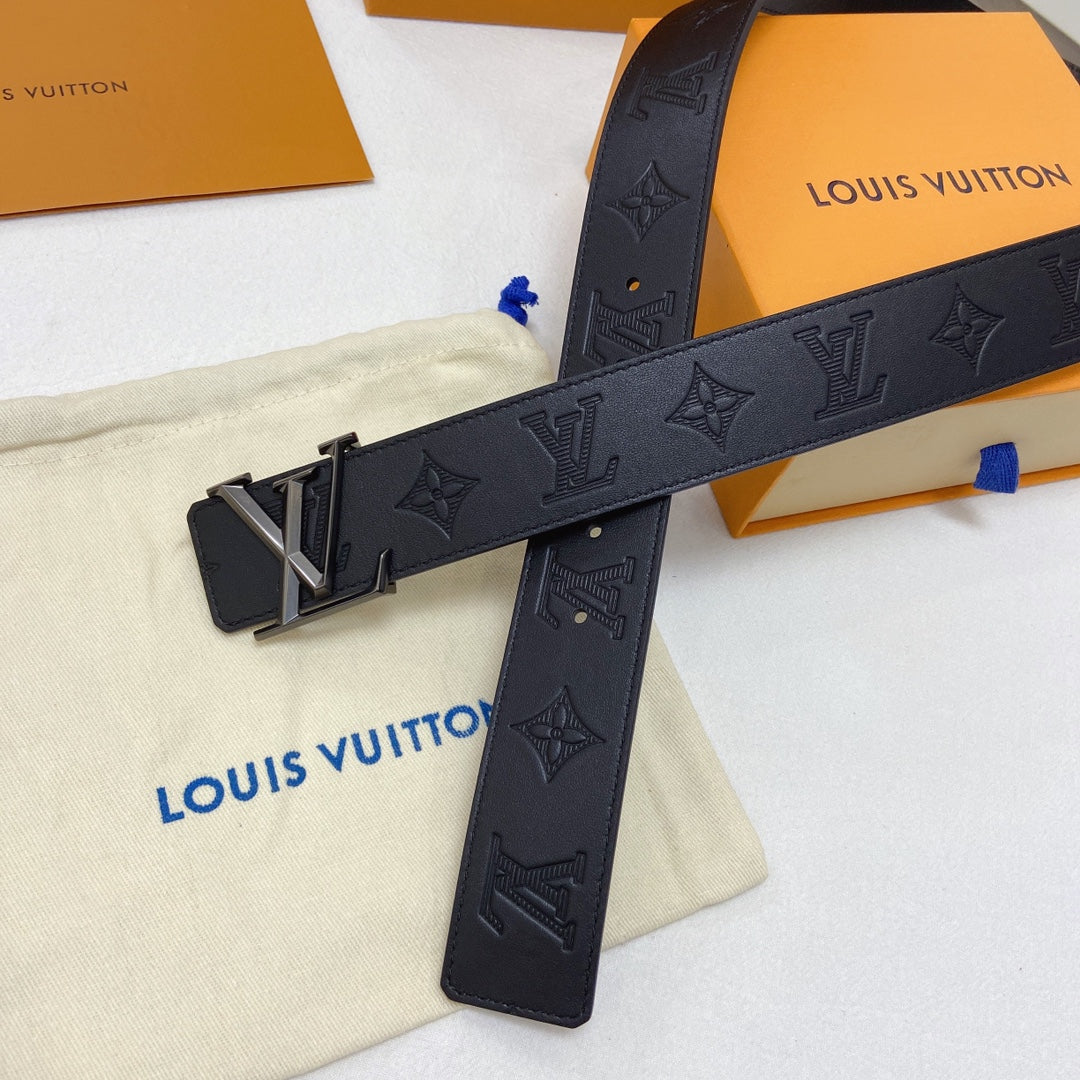 Louis Vuitton Men's Monogram Shadow Leather Belt with Matte Black LV Initiales Buckle - Black