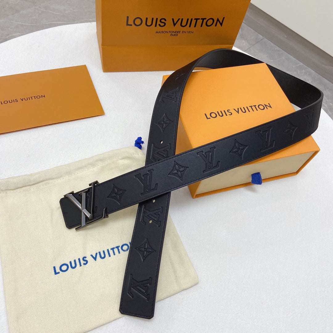 Louis Vuitton Men's Monogram Shadow Leather Belt with Matte Black LV Initiales Buckle - Black