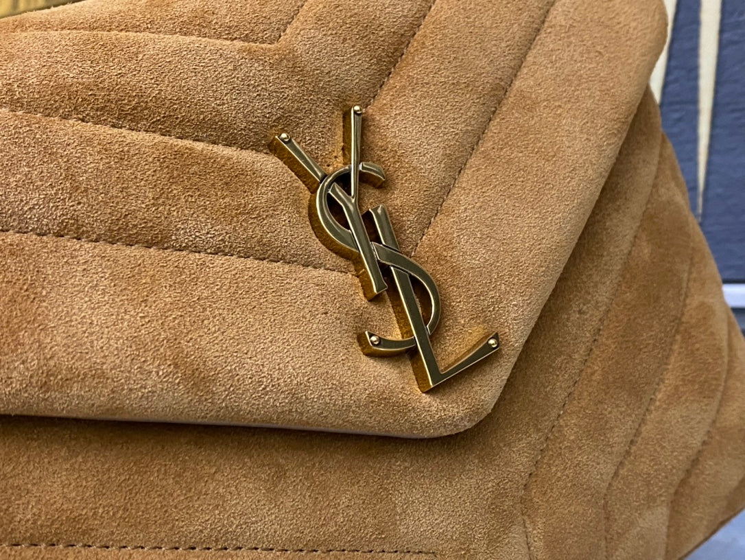 Saint Laurent Medium Loulou Bag in Tan Suede with Gold Hardware