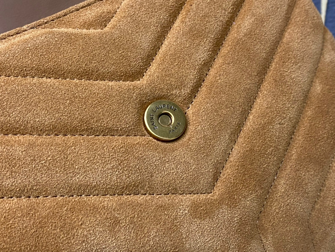 Saint Laurent Medium Loulou Bag in Tan Suede with Gold Hardware