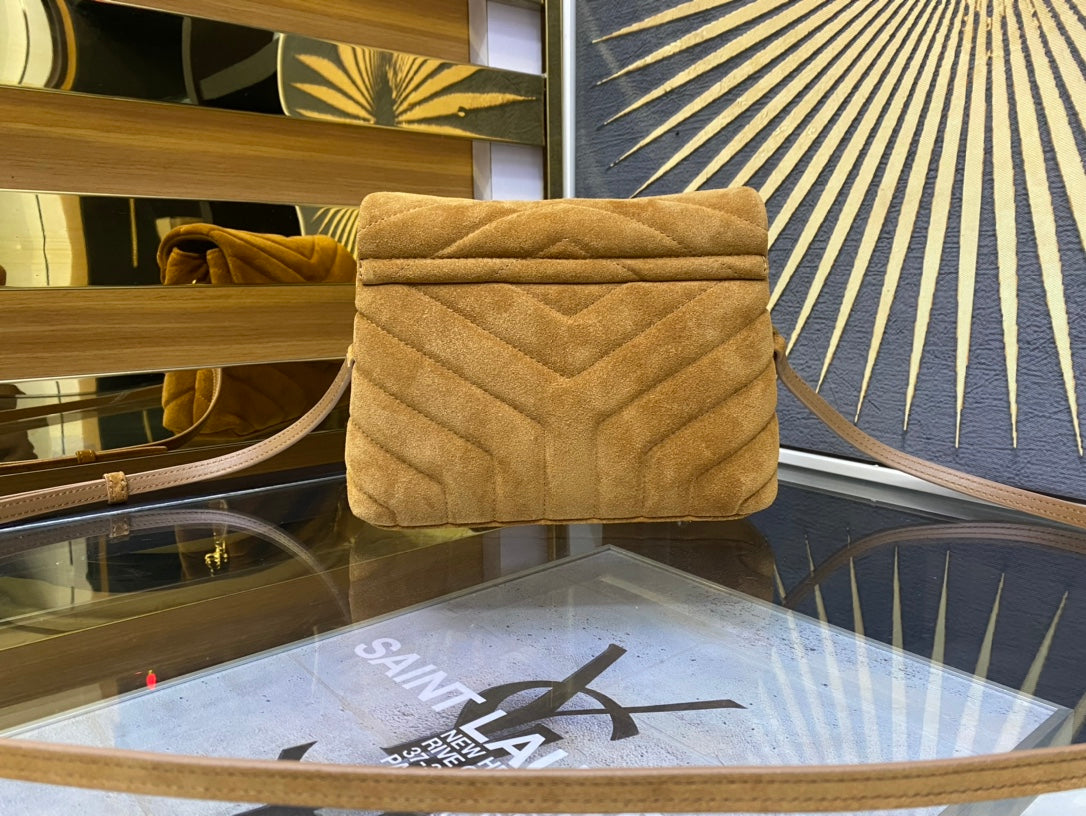Saint Laurent Loulou Toy Bag in Tan Quilted Suede