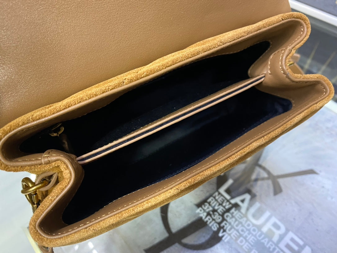 Saint Laurent Loulou Toy Bag in Tan Quilted Suede