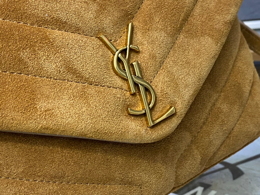 Saint Laurent Loulou Toy Bag in Tan Quilted Suede